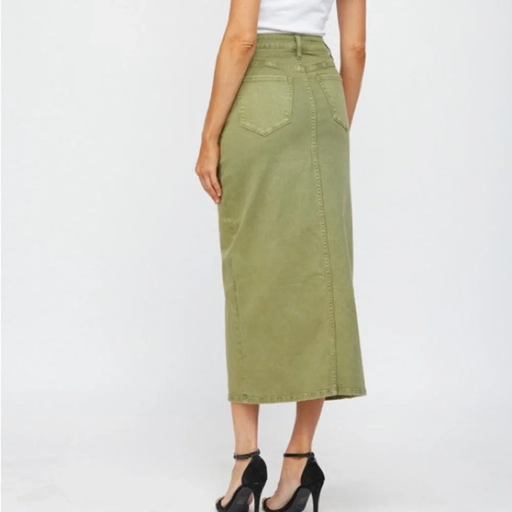 Cotton On NWT Khaki Green Denim Front Slit Midi Skirt Size 2